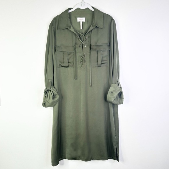 Laundry By Shelli Segal Dresses & Skirts - Laundry Shelli Segal Dress Women L Olive Green Lace Up Utility Roll Tab Slv NWOT